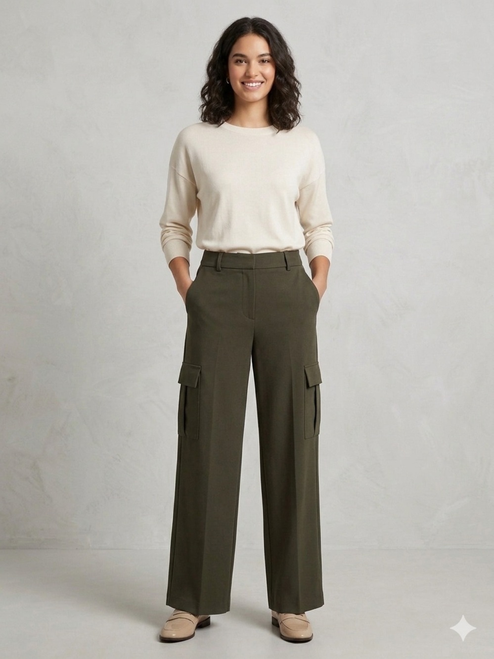 Express Olive Utility Wide-Leg Cargo Pants